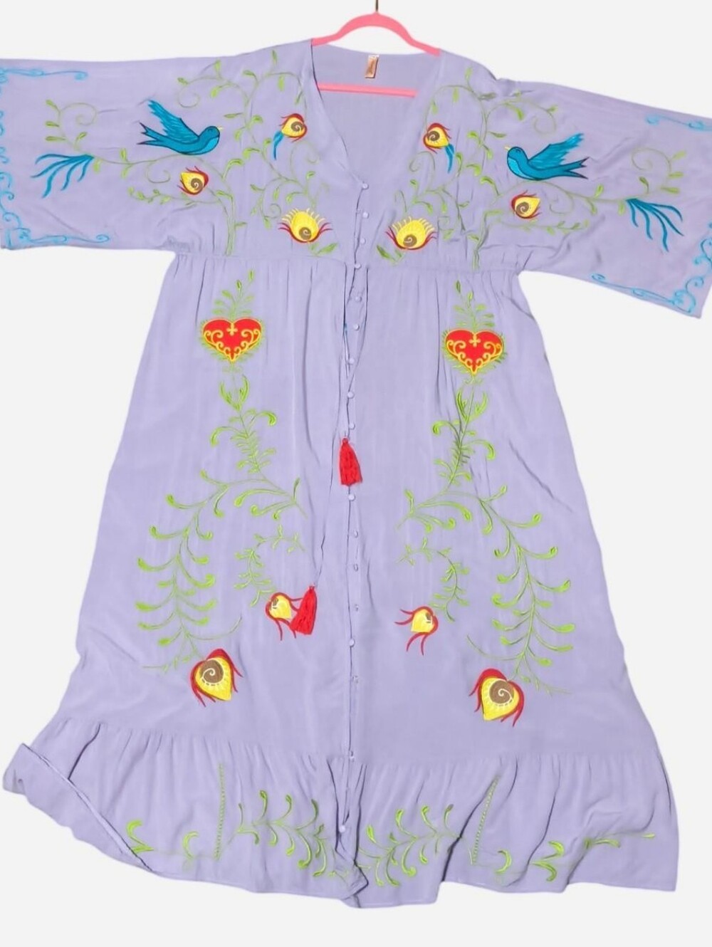 Mo Huan Yi Chu Embroidered birds floral heart swallows Women Maxi Dress Robe